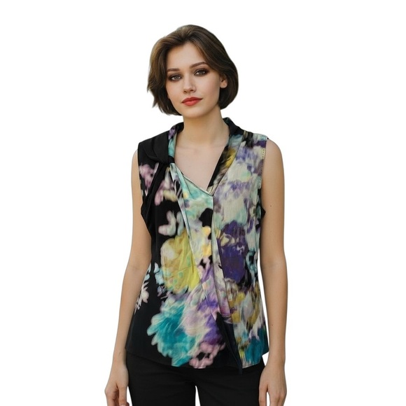 Elie Tahari Tops - ELIE TAHARI S Blue Purple Black Silk Abstract Blouse R $295